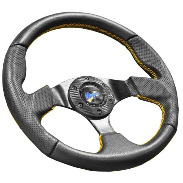 Picture of Madjax burnout automotive style steering wheel with yellow stitched accents